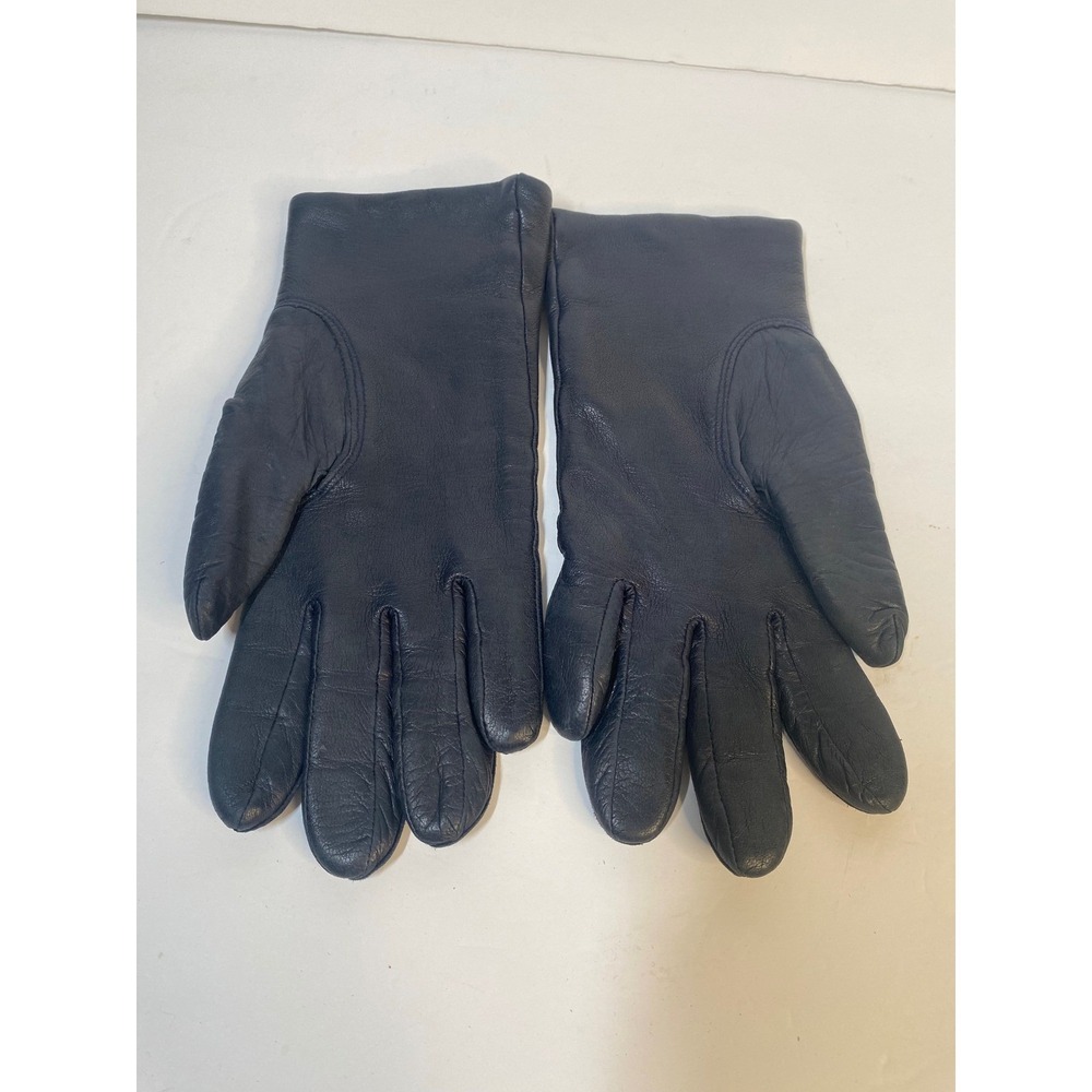 Fownes Leather Gloves Womens 7.5 Navy Blue Fleece Lined Classic‎ Winter Warm - Picture 2 of 5
